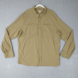 REI Shirt Mens XL Beige Lightweight Nylon Softshell Outdoor Hiking Breathable